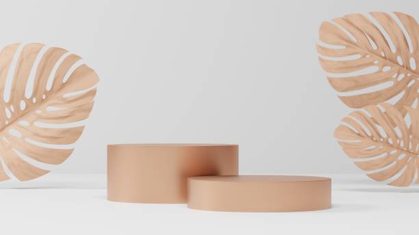 istock minimal white and gold pedestal or podium mockup display, empty platform for product showcase and presentation, clean stage, 3d rendering 1488267832
