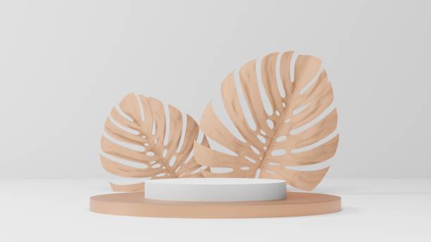 istock minimal white and gold pedestal or podium mockup display, empty platform for product showcase and presentation, clean stage, 3d rendering 1488267833