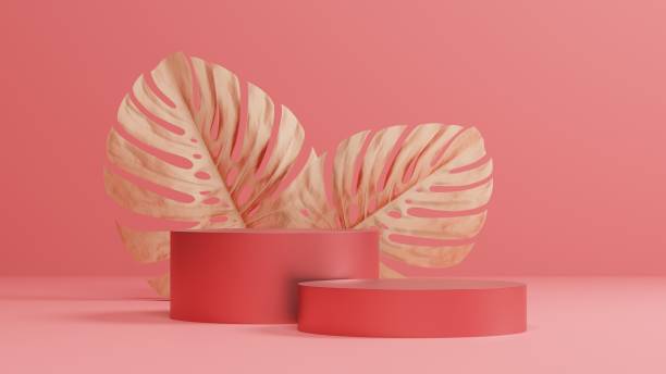 istock minimal pink and rose gold pedestal or podium mockup display, empty platform for product showcase and presentation, clean stage, 3d rendering 1488267930