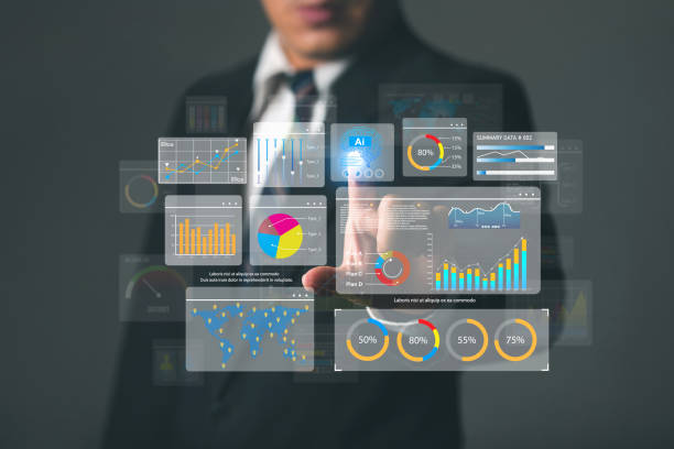 istock Businessman working with artificial intelligence AI and key performance indicators (KPI) dashboard for data business analysis and Data Management Systems (DMS)  and marketing analysis.Data analysis. 1488279179