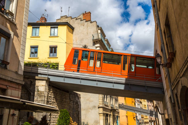 Old funicular in Lyon, France in a beautiful summer day