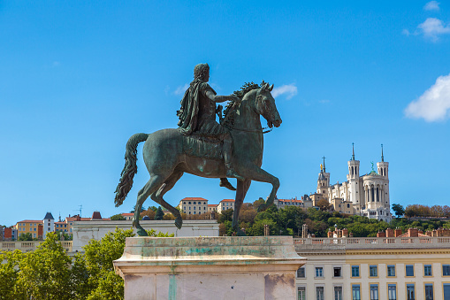 Statue of Louis XIV in Lyon, France in a beautiful summer day