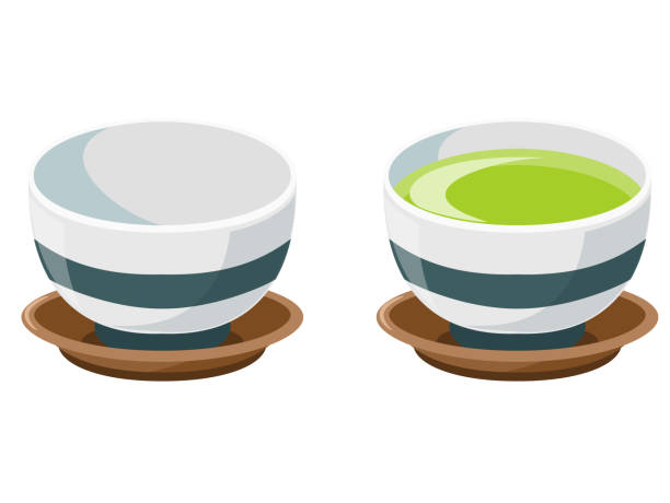 ilustraciones, imágenes clip art, dibujos animados e iconos de stock de taza de té japonesa y taza de té con juego de iconos de té. imagen vectorial - green tea illustrations