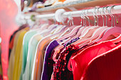 Colorful Vibrant Clothing Rack at a Thrift Store