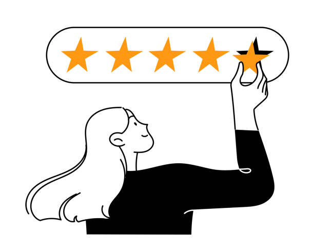 ilustrações de stock, clip art, desenhos animados e ícones de woman gives a high 5-star rating - first class illustrations