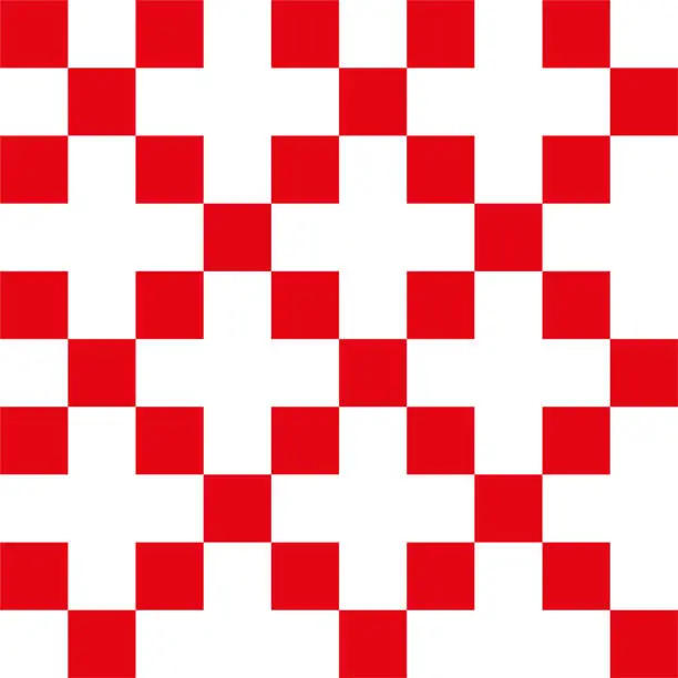 Vector illustration of Repeatable, tileable white cross over red pattern, background. Vector illustration.