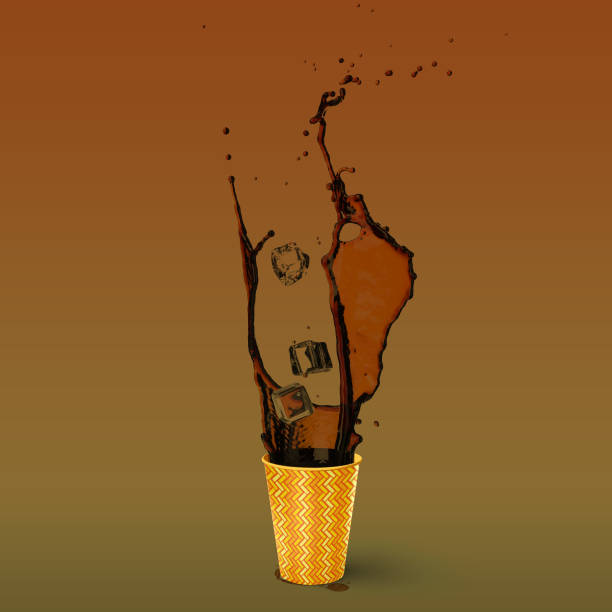 Explosion of coffee with a cup and ice mockup.