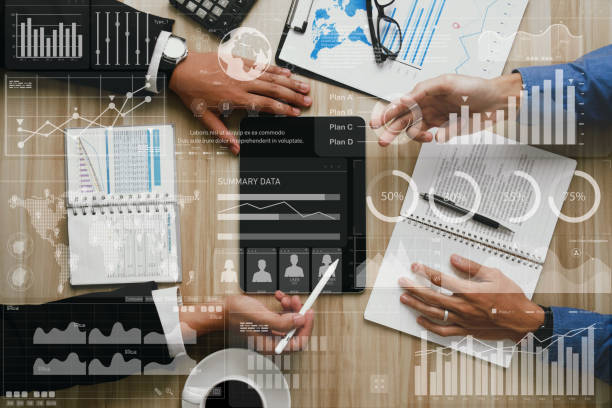 istock Business teamwork discussion and strategy on virtual screen. analyzing financial graph, stock market report, economic graph growth chart.Data analysis.futuristic technology for business development. 1488294027
