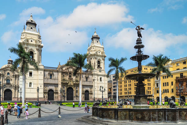 The fountain in Plaza Mayor, Lima, Peru stock photo