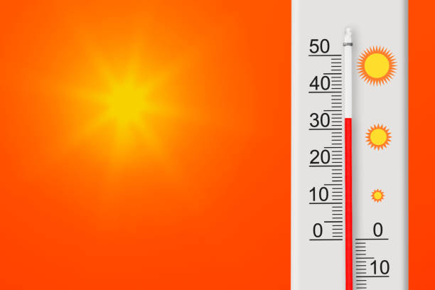 istock Celsius scale thermometer shows plus 33 degrees . Yellow sun in red sky. Summer heat 1488297105