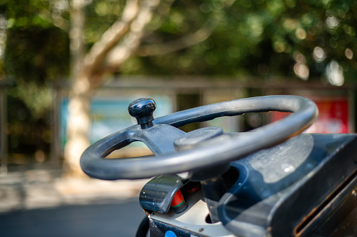 Steamroller steering wheel close-up