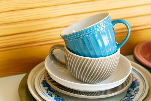 blue cups with plate