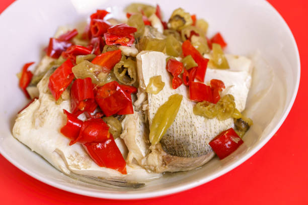 Chinese food：red chili steamed fish