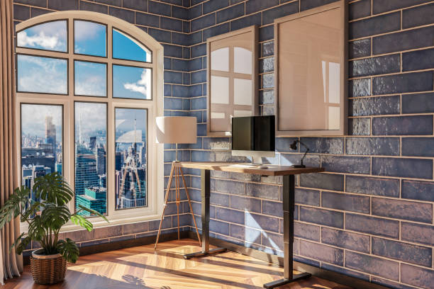 istock modern standing desk pc workplace in daylight downtown skyline office; home decoration desing and home office concept; 3D Illustration 1488299270
