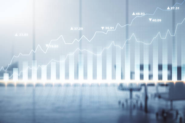 istock Multi exposure of abstract virtual financial graph hologram on a modern conference room background, forex and investment concept 1488300623