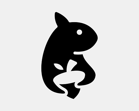 Squirrel Chipmunk Holding Acorn Negative Space Flat Silhouette Minimal Unique Mascot Vector Design