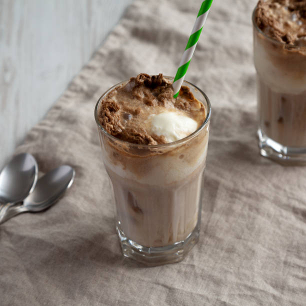 istock Homemade Ice Cream Float with Cola. Sweet Refreshment Drink, side view. Close-up. 1488305360