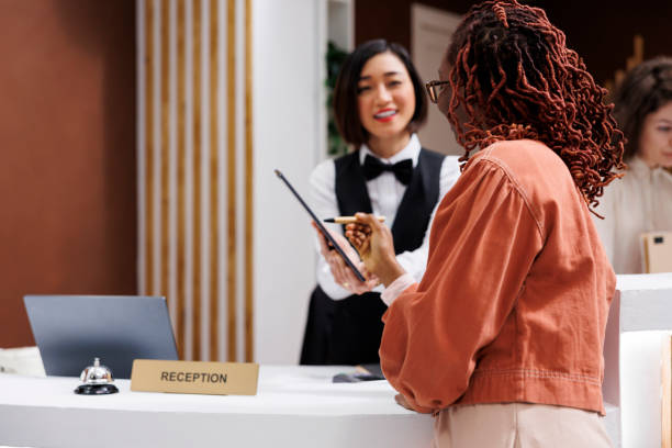 istock Tourist checking in at luxury resort 1488307107