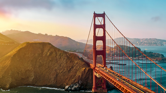 Aerial view of Golden Gate Bridge in San Francisco, California, USA.