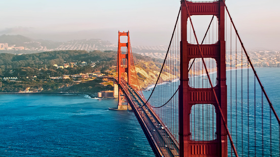 Aerial view of Golden Gate Bridge in San Francisco, California, USA.