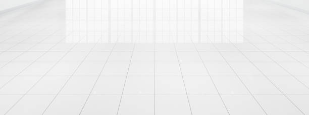istock 3d rendering of white tile floor for background. 1488309551