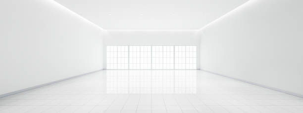istock 3d rendering of white tile floor and empty room for background. 1488309555