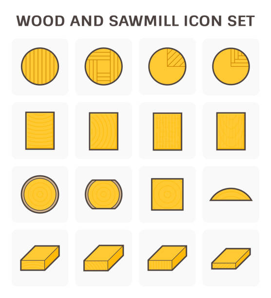 illustrazioni stock, clip art, cartoni animati e icone di tendenza di progettazione di icone vettoriali di legno e segheria. - lumber industry timber wood plank