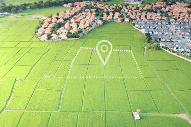 istock Land plot and identify registration symbol in aerial view. 1488312571