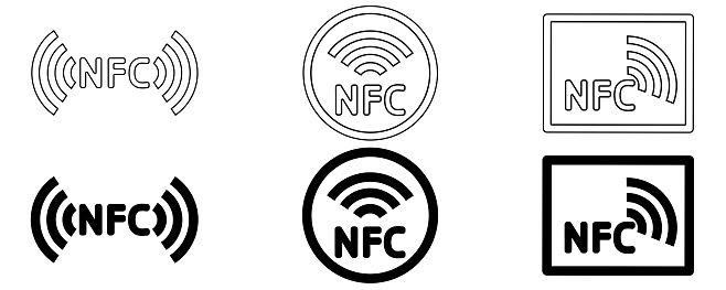 outline silhouette nfc icon set isolated on white background