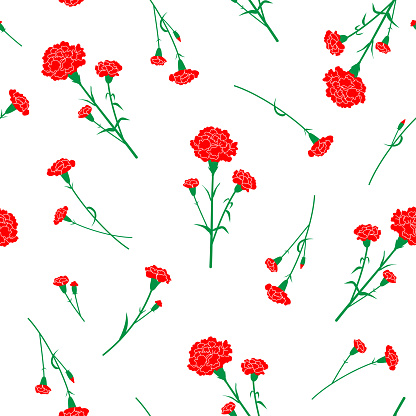 Red Carnation flower seamless pattern isolated on white background vector design.