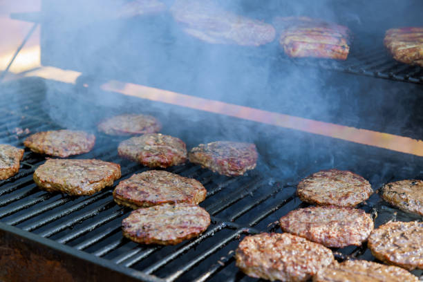 istock Using a hot grill, the American beef burger is grilled to perfection 1488315530