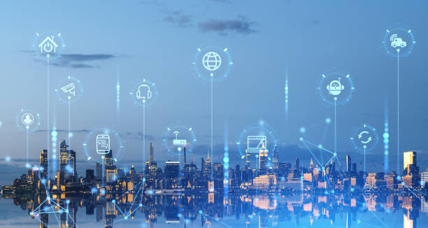 istock Internet of things interface in New york city 1488318185
