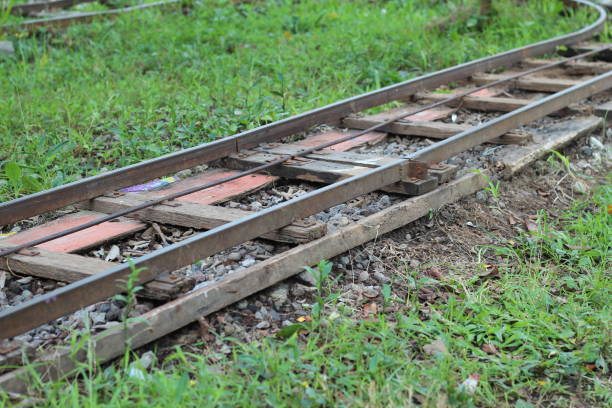istock Rusty and broken children's toy railroad tracks 1488319709