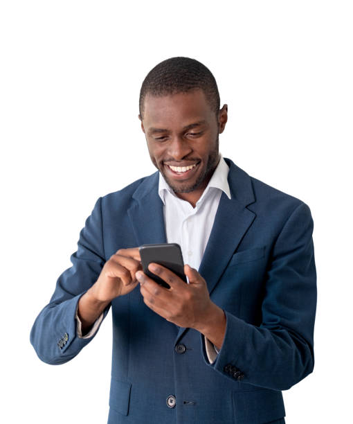 istock African businessman with smartphone, smiling isolated over white background 1488319817