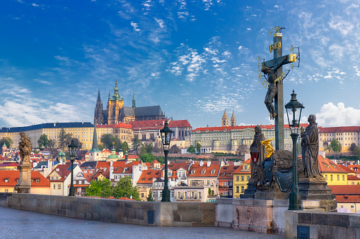 Medieval bridge dates back to 15th century in Prague, Czech Republic