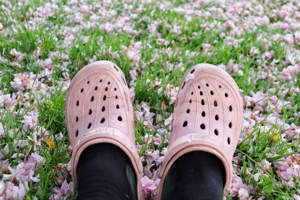 istock Someone stay under cherry blossom with pink shoes 1488322246