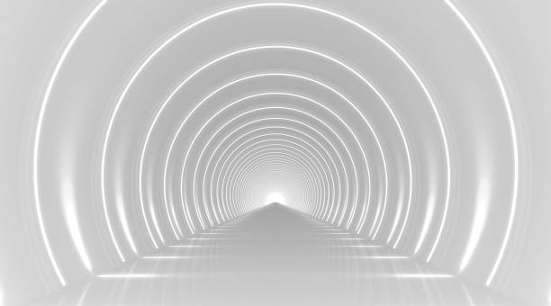 istock White round tunnel podium abstract background. Light reflection stage. 1488322447