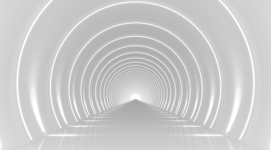 White round tunnel podium abstract background. Light reflection stage.
