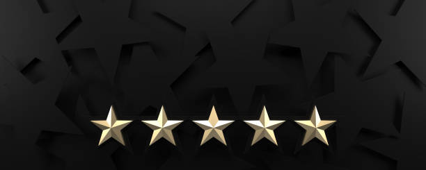 istock Five gold stars rating black background. 1488322459