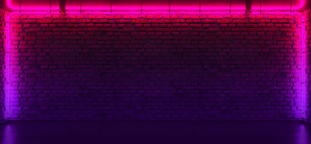 istock Brick wall, background, neon light. Neon room 1488322502