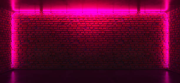 istock Brick wall, background, neon light. Neon room 1488322506