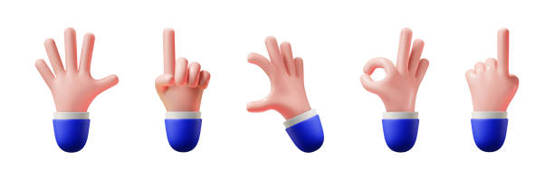 istock 3d cartoon set of various hand gestures isolated on white background. 1488322552