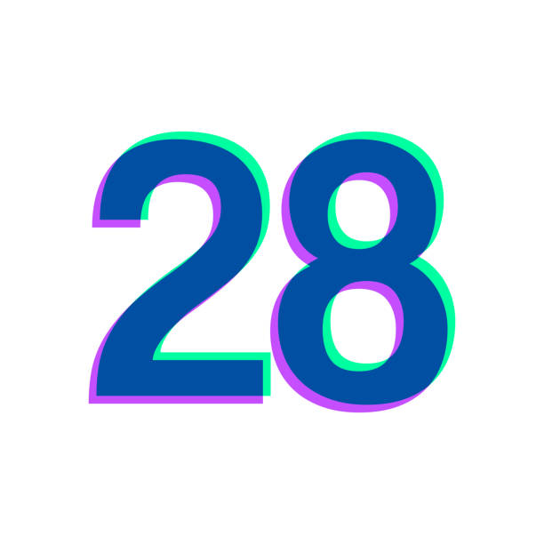 istock 28 - Number Twenty-eight. Icon with two color overlay on white background 1488322583