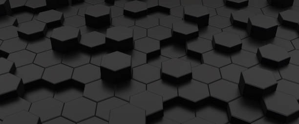 istock Black hexagons abstract geometric background, 3d illustration 1488322769