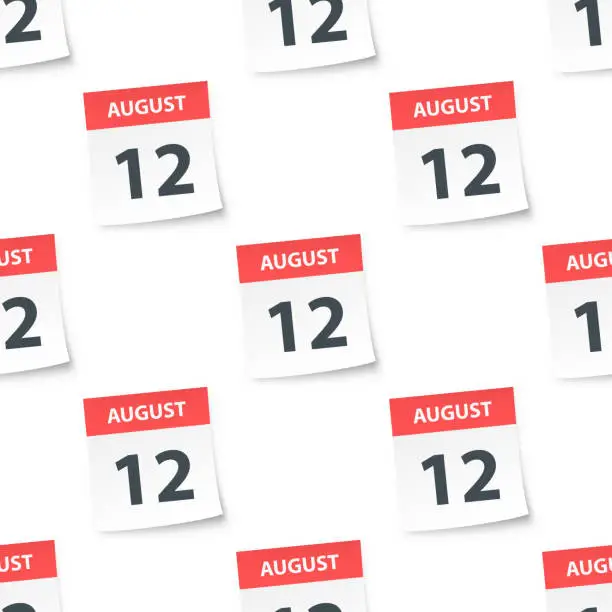 Vector illustration of August 12 - Daily Calendar seamless pattern