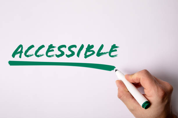 istock Accessible. Handwriting text with  green marker on a white background 1488323611