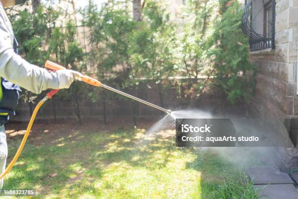 Doing Pest Control Outside House Stock Photo - Download Image Now - Pest Control, Crop Sprayer, Exterminator