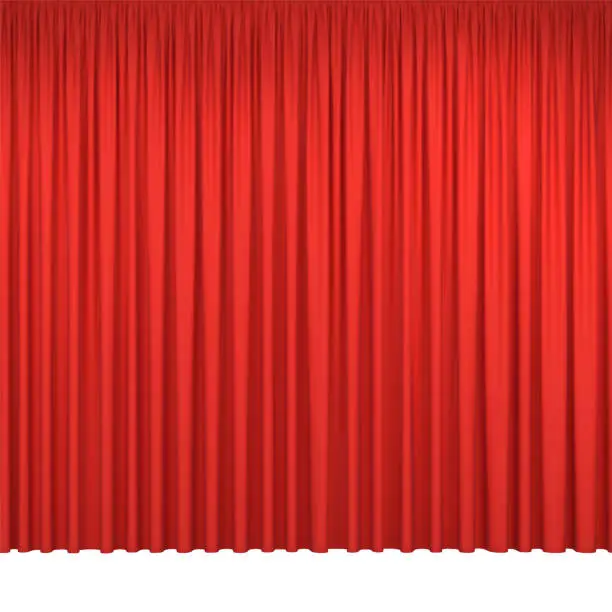 Vector illustration of Red closed stage curtains background isolated on white