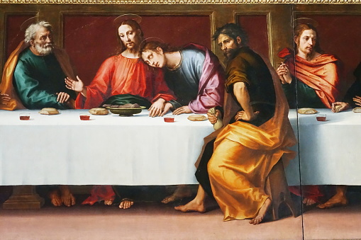 Fresco representing the Last Supper inside the church of Santa Maria delle Grazie in Anghiari, Tuscany, Italy