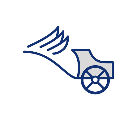A chariot with wings. Transport symbol, icon